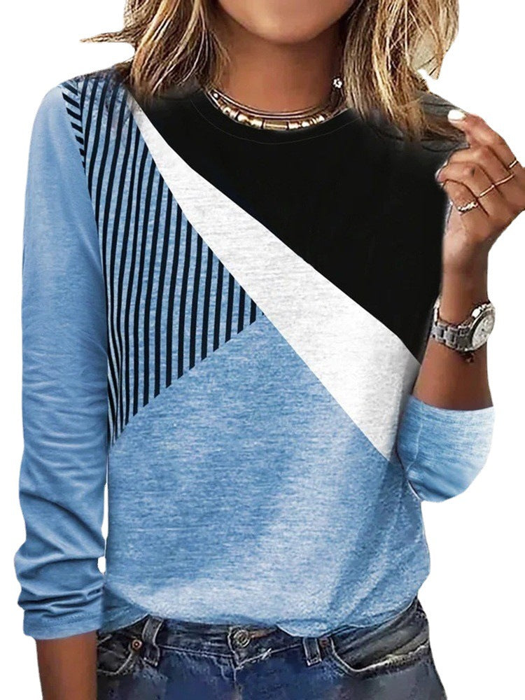 Damen Colorblock-Sweatshirt mit diagonaler Panel-Optik und Streifenbesatz Drune