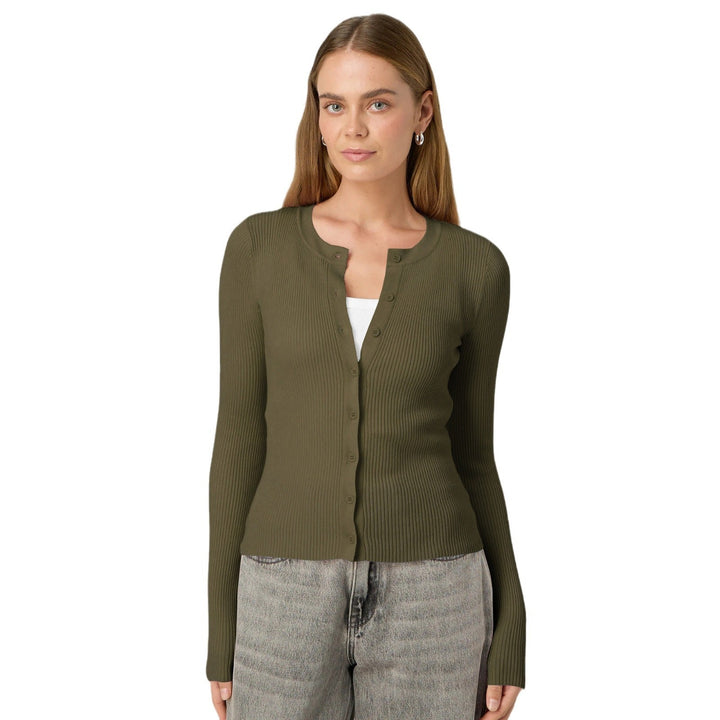 Damen figurbetonte Strickjacke mit Knopfleiste und langen Ärmeln Drune