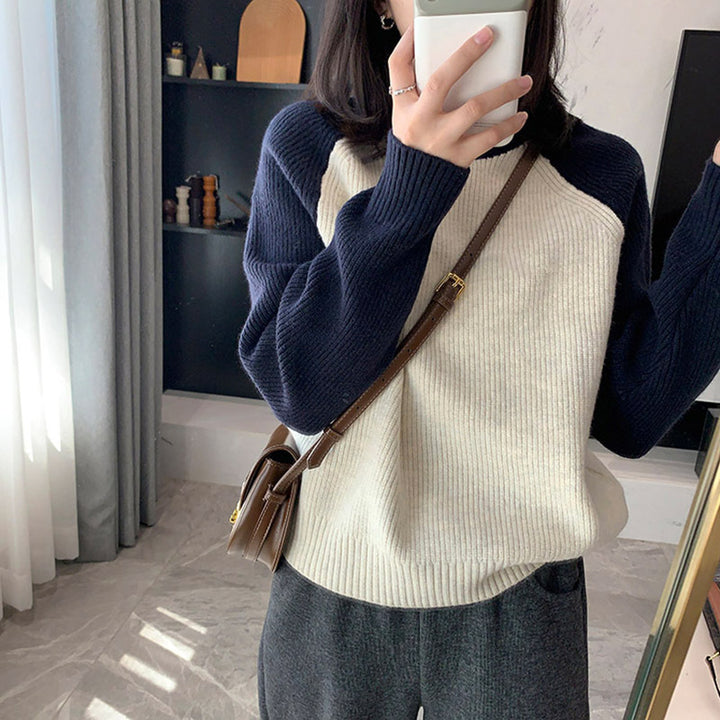 Damen lässiger Strickpullover mit modernem Rippenmuster und Raglanärmeln Drune