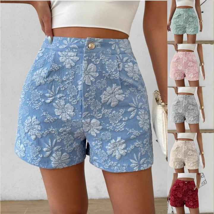Damen Modische Shorts mit Blumenstickerei Drune