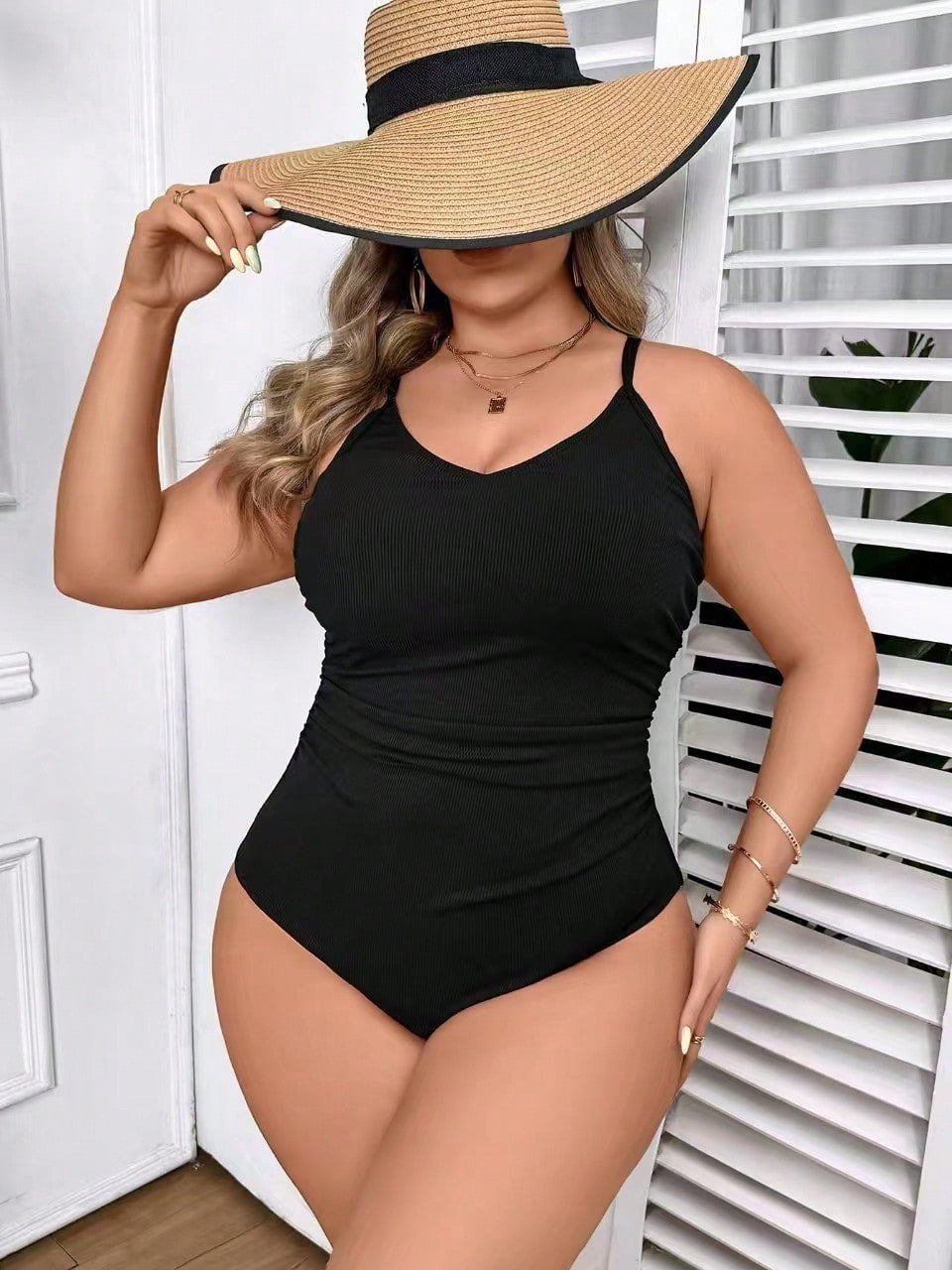 Damen Eleganter Badeanzug mit modischem Raffungseffekt Drune