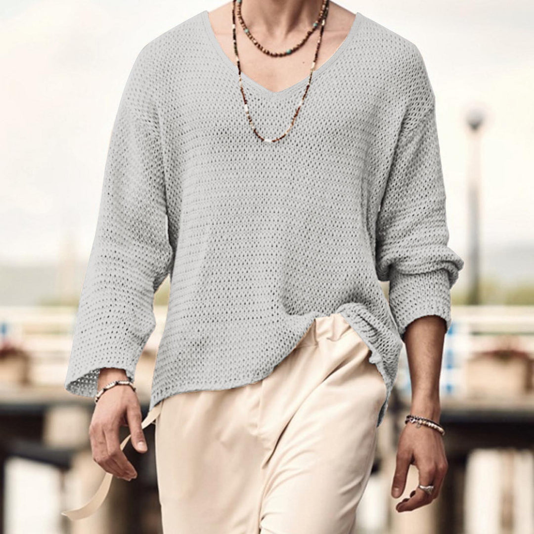 Herren nan strukturiertes Waffelstrick-Langarmshirt mit V-Ausschnitt und wärmendem Thermoeffekt Drune