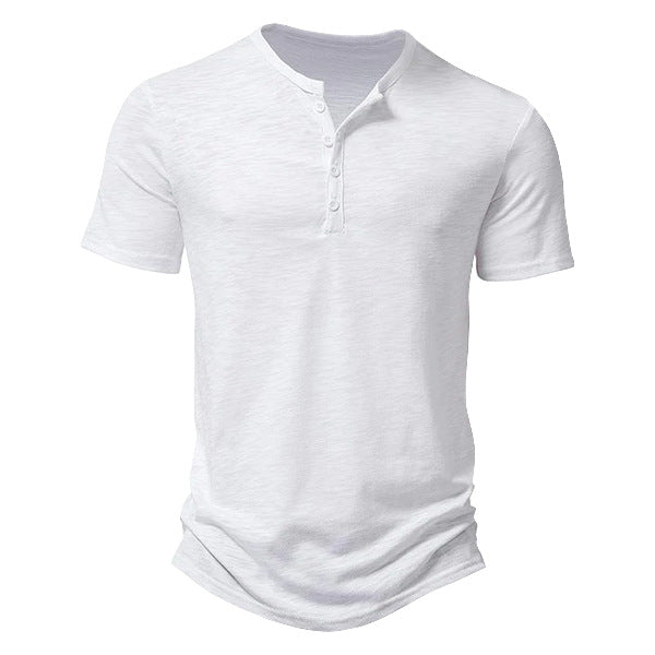 Herren nan Kurzarmshirt im Henleystil aus Slub-Baumwolljersey mit kurzer Knopfleiste Drune