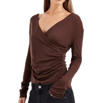 Damen Figurbetontes Wickelshirt mit V-Ausschnitt und Raffung Drune
