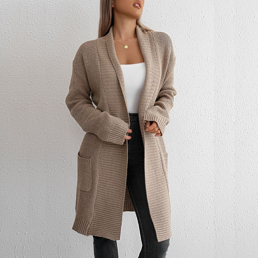 Damen Grobstrick-Cardigan mit offener Front und modischem Strickdesign Drune