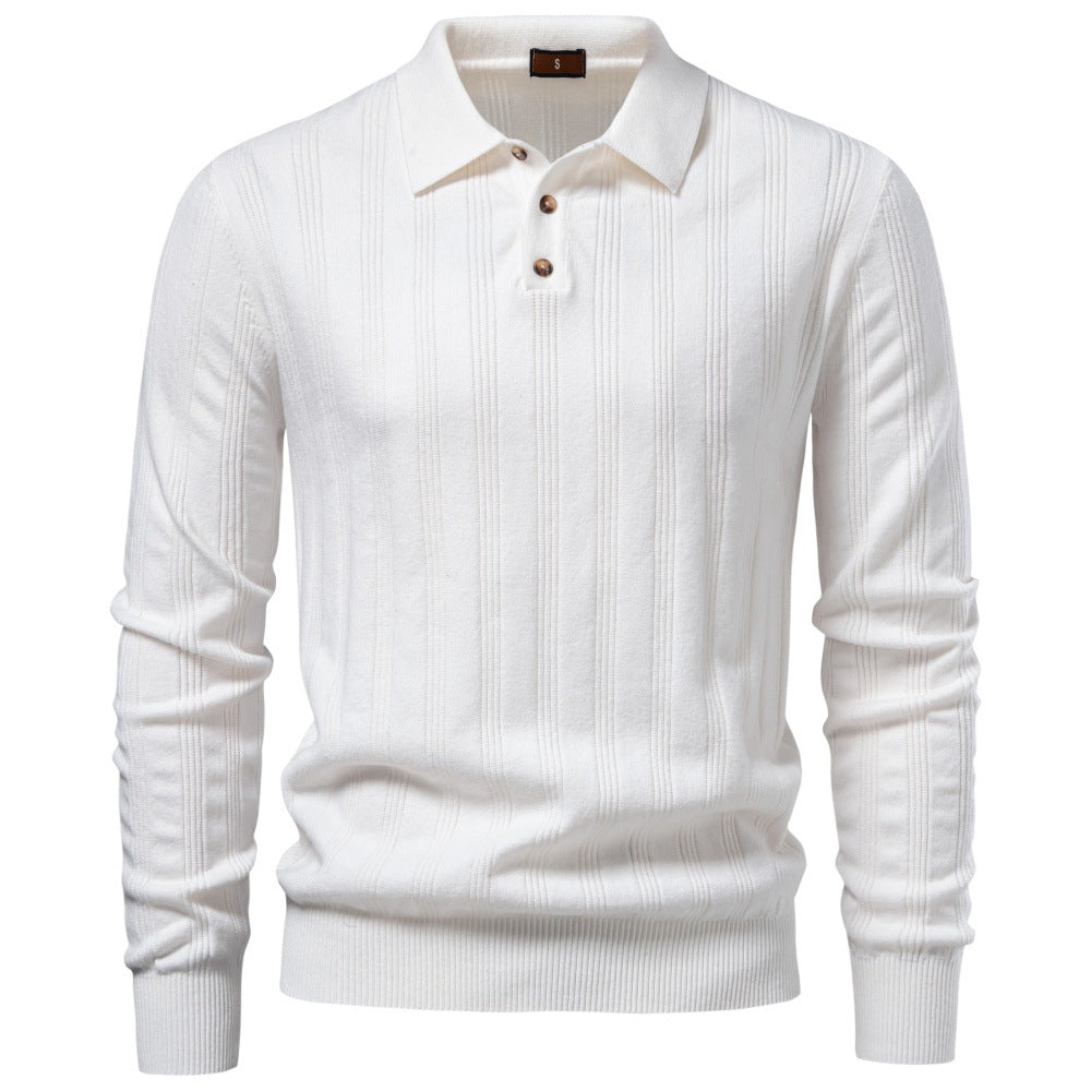 Herren Langarm-Feinstrick-Poloshirt mit Strukturstreifen und geripptem Saum Drune