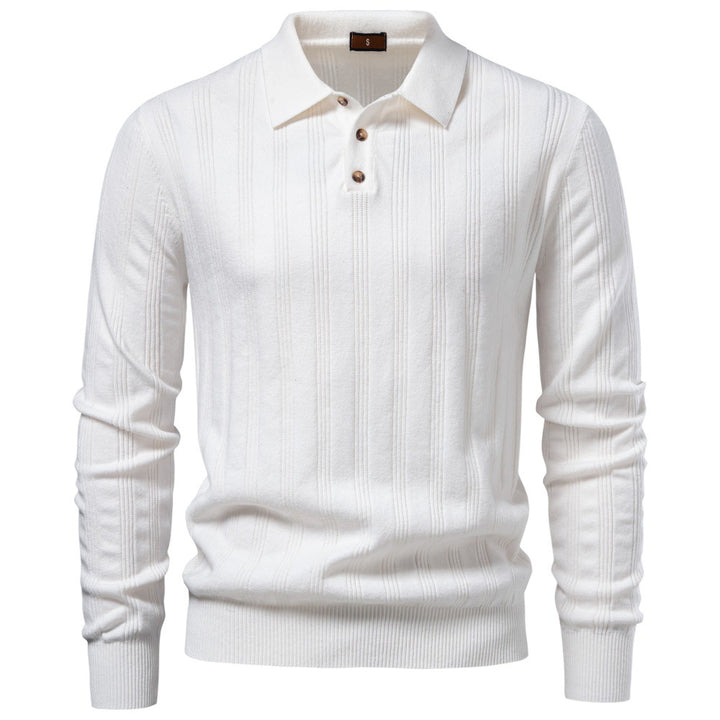 Herren Langarm-Feinstrick-Poloshirt mit Strukturstreifen und geripptem Saum Drune