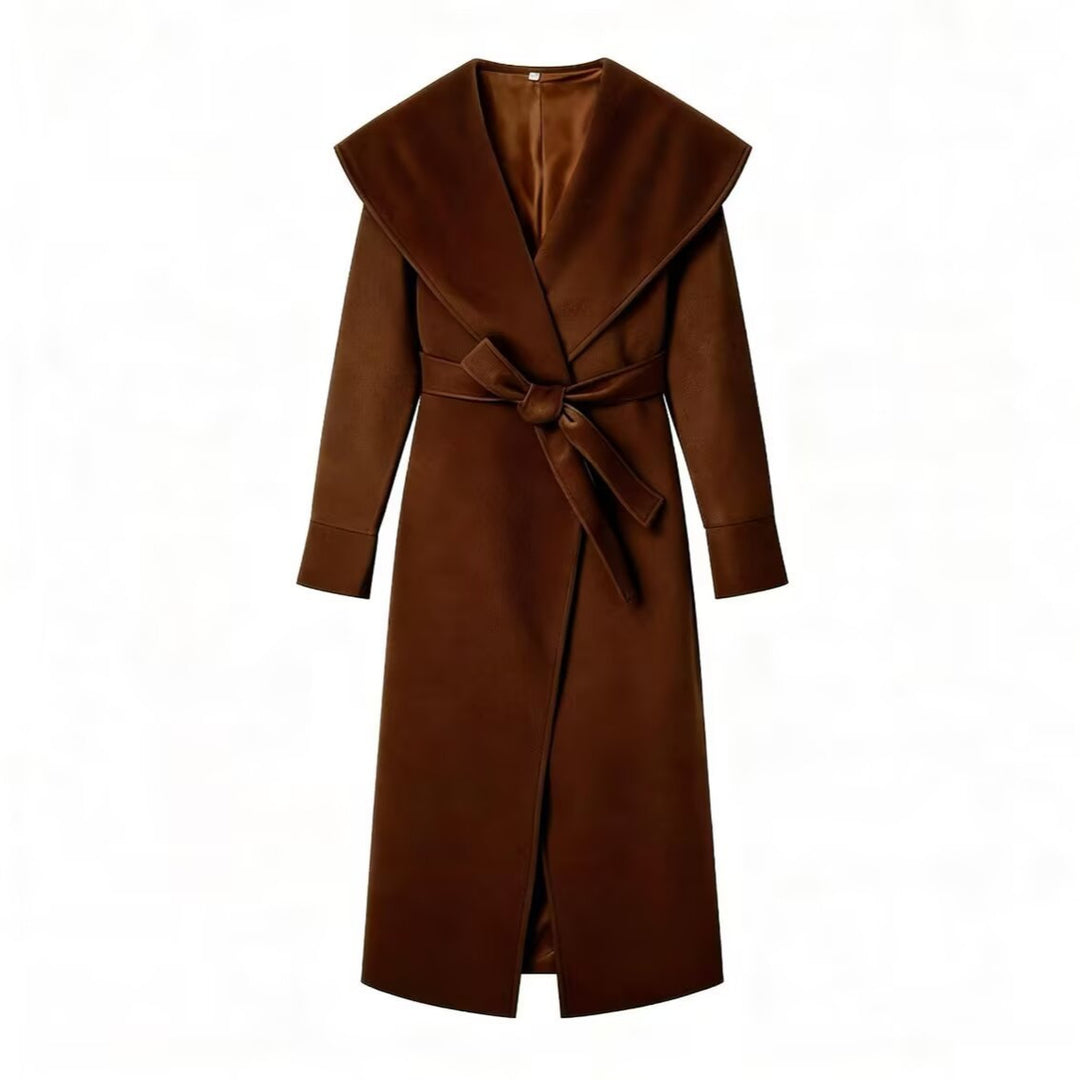 Damen Eleganter Mantel mit übergroßem Schalkragen und Bindegürtel Drune