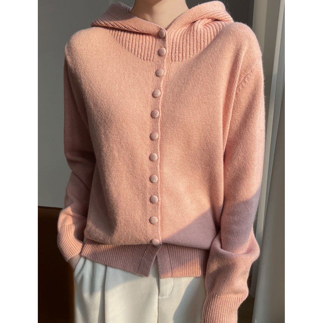 Damen Strickjacke mit Kapuze und durchgehendem Knopfverschluss Drune
