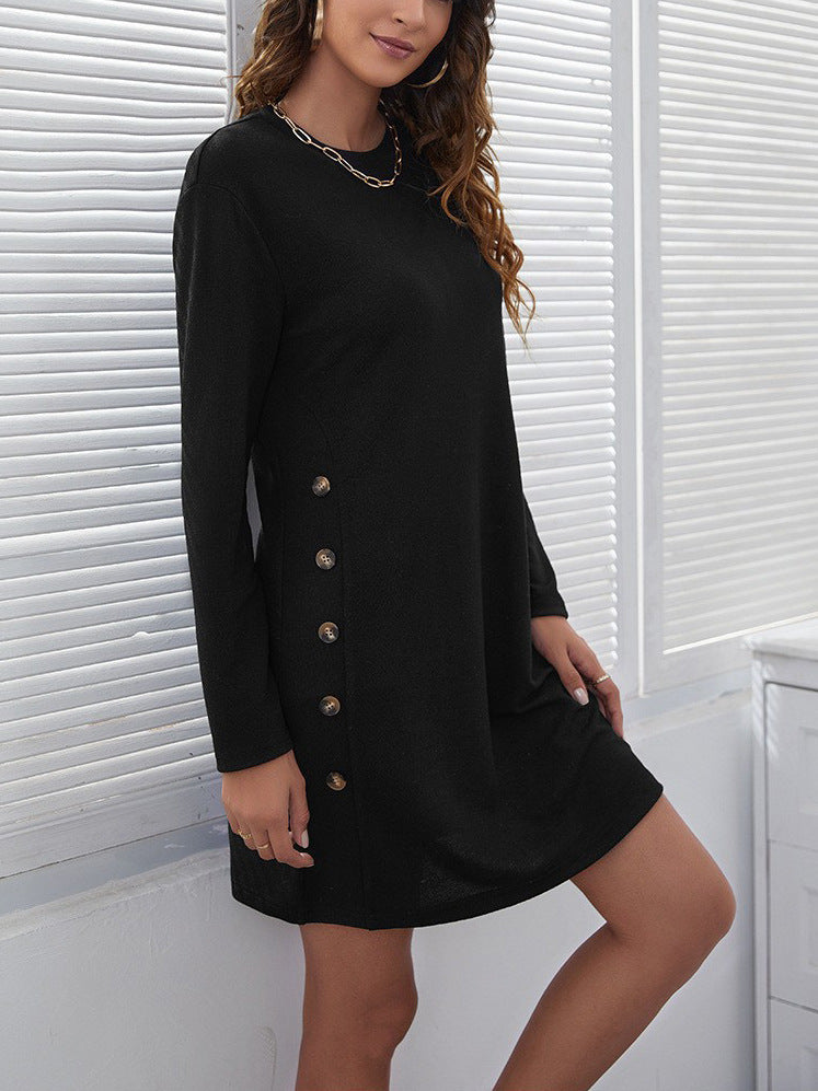 Damen modisches Hemdkleid mit dekorativen Knopfdetails Drune
