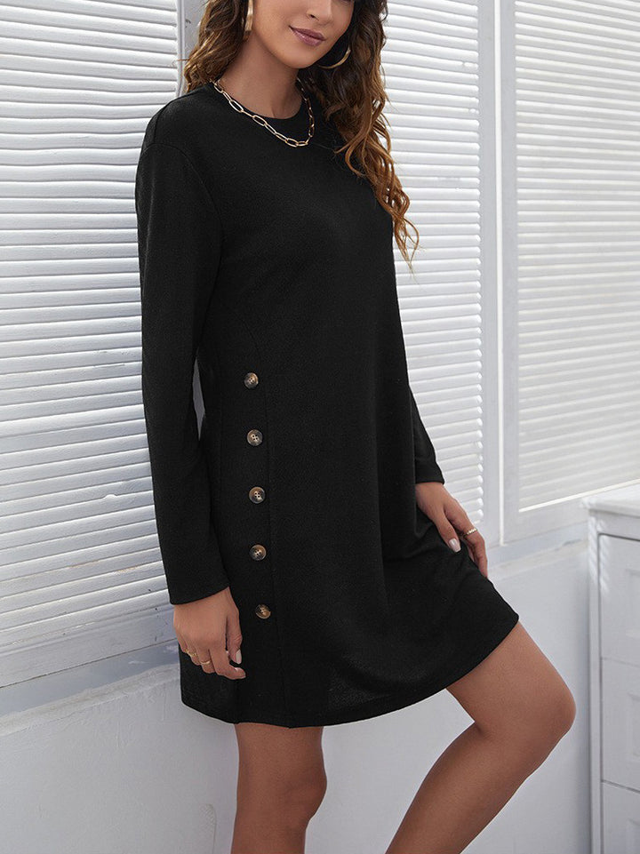 Damen modisches Hemdkleid mit dekorativen Knopfdetails Drune