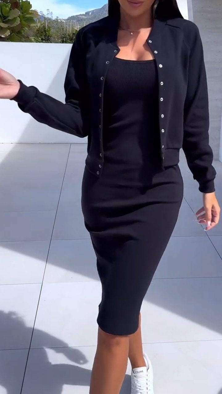 Damen modischer Sweatkleid und Jacke Set Drune
