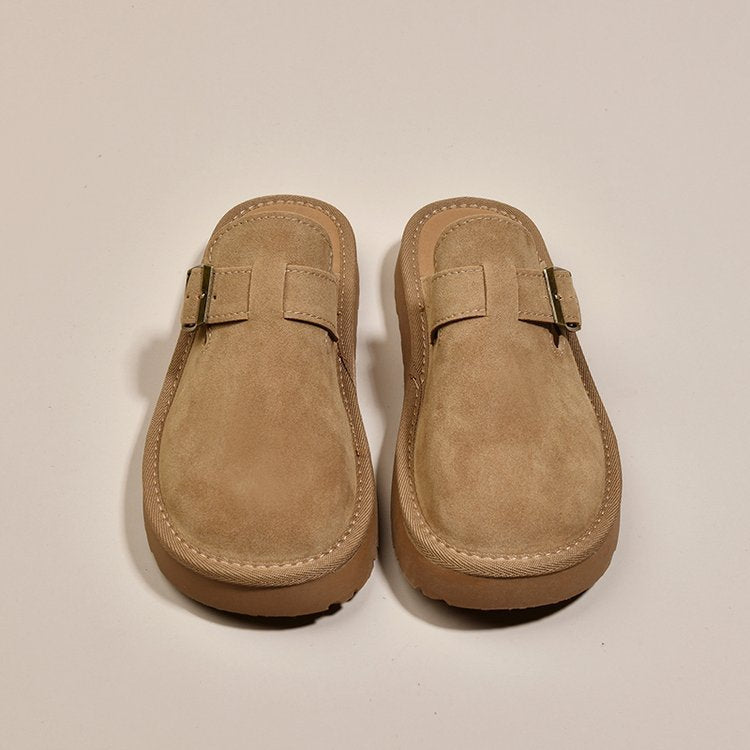 Damen bequeme Clogs aus weichem Wildleder mit modischem Schnallenverschluss Drune