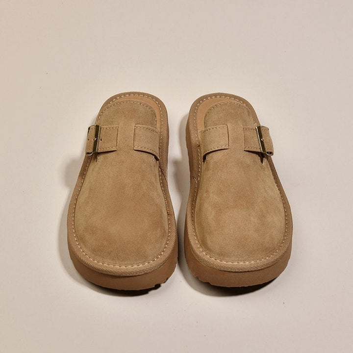 Damen bequeme Clogs aus weichem Wildleder mit modischem Schnallenverschluss Drune