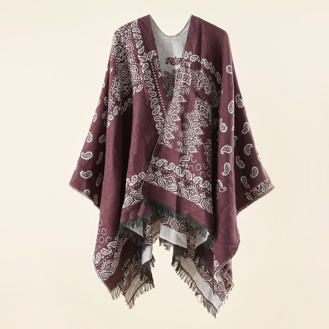 Damen Jacquard-Umhangponcho mit Paisley-Muster und Fransen Drune