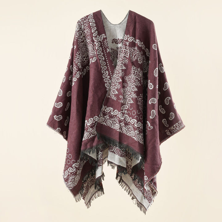 Damen Jacquard-Umhangponcho mit Paisley-Muster und Fransen Drune