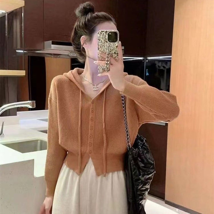 Damen lässiger Kapuzenpullover mit Knopfleiste Drune