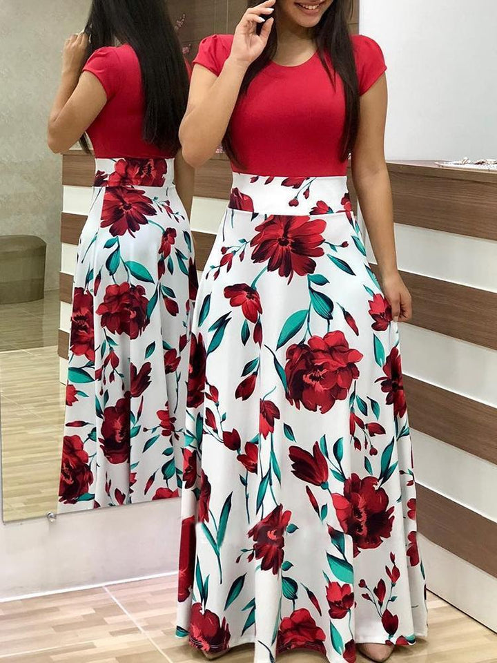 Damen Fließender Maxirock mit hoher Taille und großem Blumenprint Drune