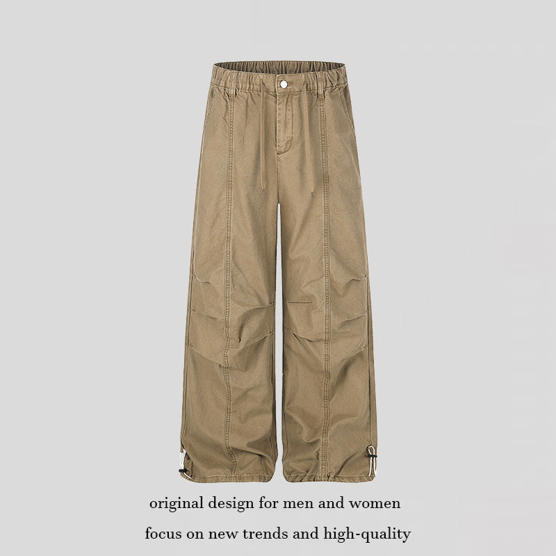 Damen Weite Canvas-Cargo-Palazzo-Hose mit elastischem Komfortbund und verstellbarem Saum Drune