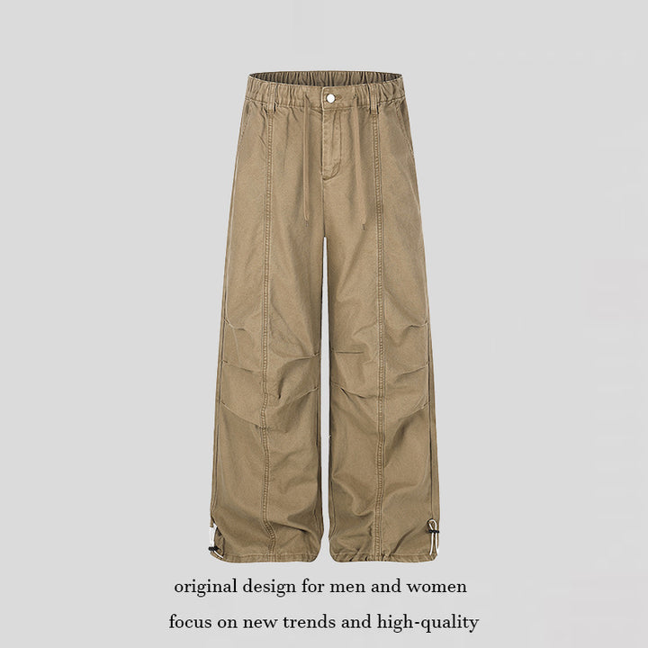 Damen Weite Canvas-Cargo-Palazzo-Hose mit elastischem Komfortbund und verstellbarem Saum Drune