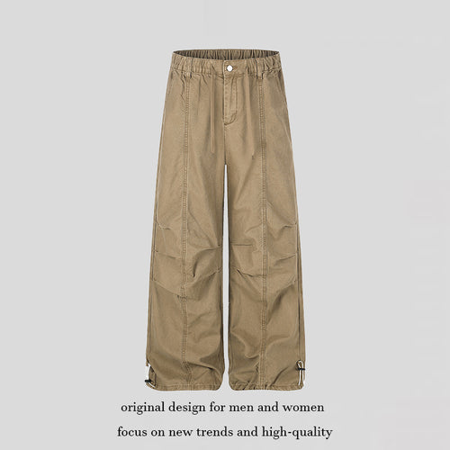 Damen Weite Canvas-Cargo-Palazzo-Hose mit elastischem Komfortbund und verstellbarem Saum Drune