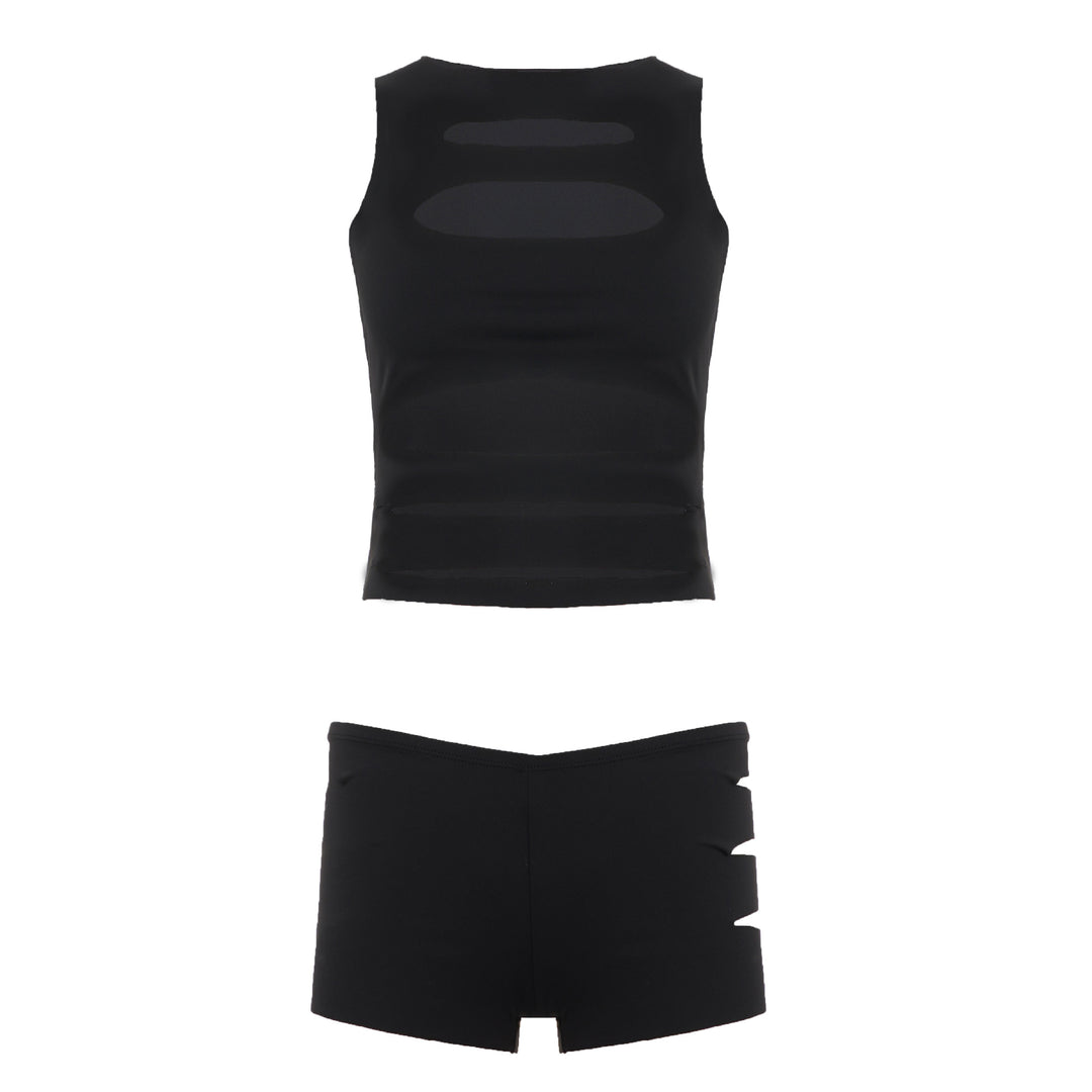 Damen Sportliches Crop-Oberteil und Shorts-Set mit dekorativen Cut-Outs Drune