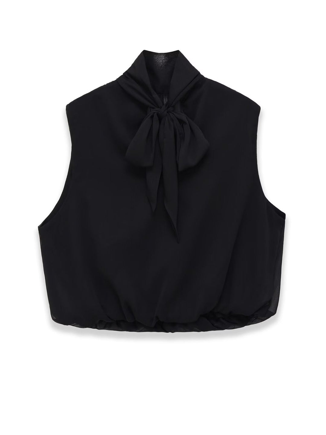 Damen Ärmellose Chiffonbluse mit Schleifenkragen und elastischem Saum Drune