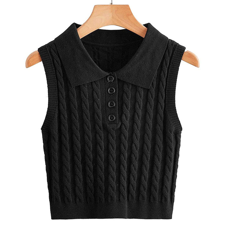 Damen Stricktop mit Kragen und Knopfdetails Drune