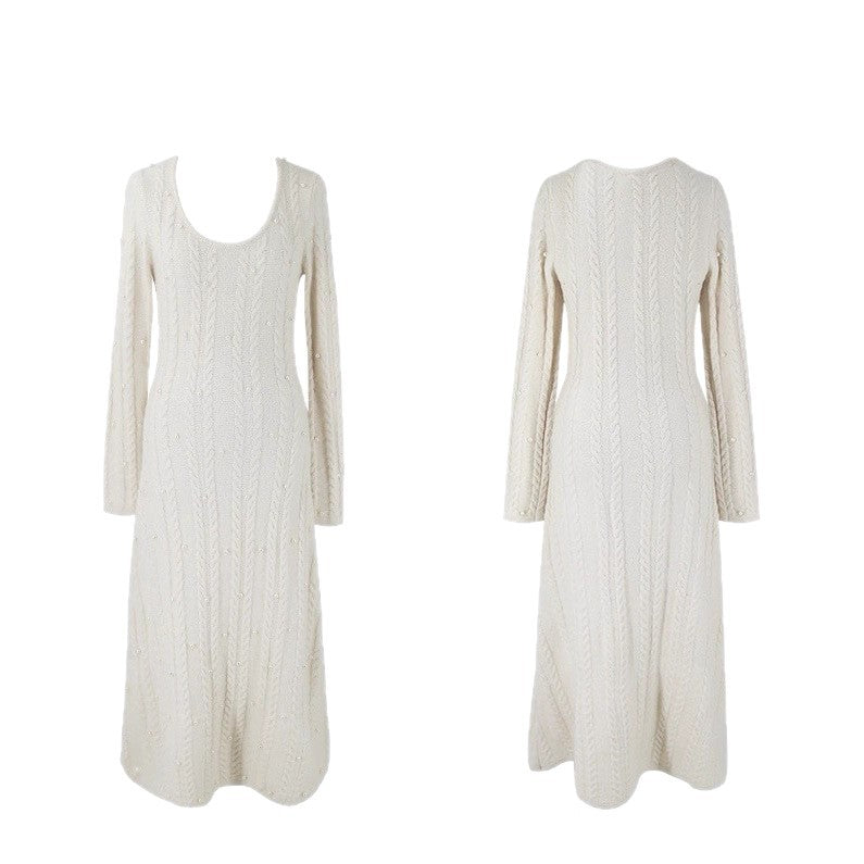 Damen Strickkleid mit Zopfmuster und Perlenspitze Drune