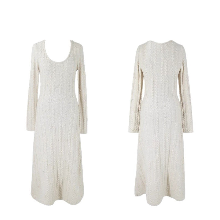 Damen Strickkleid mit Zopfmuster und Perlenspitze Drune