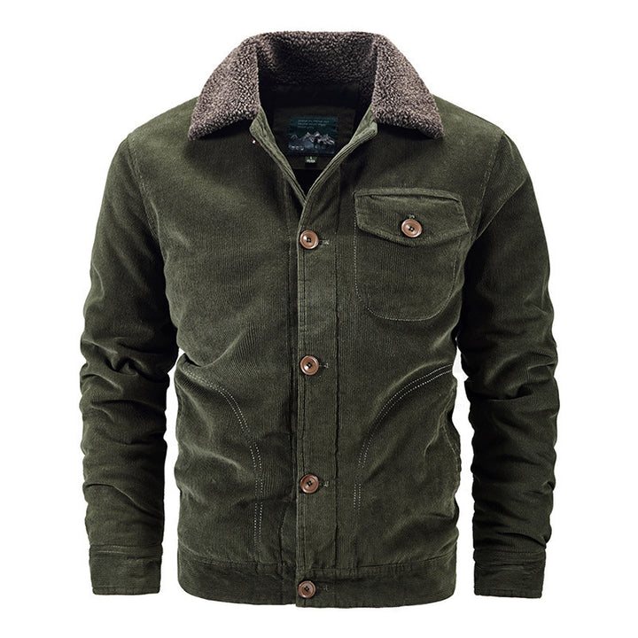 Herren Cord-Truckerjacke mit wärmendem Sherpa-Kragen und Holzknopffront Drune