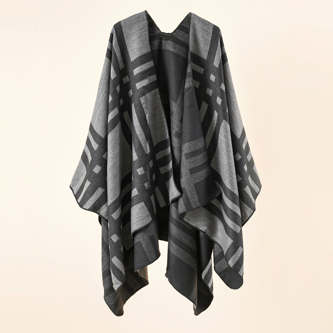 Damen Feiner Jacquard-Kimono-Umhang mit kontrastierter Kettelkante Drune