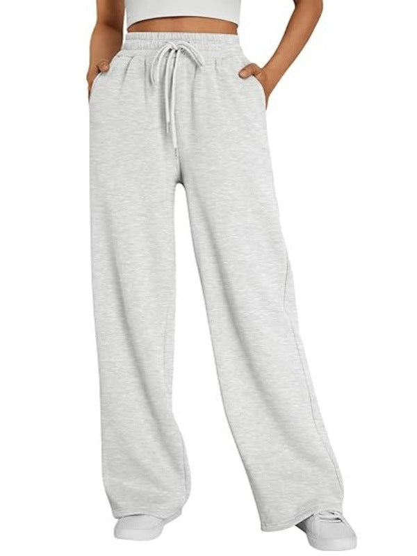 Damen nan Palazzo-Loungehose mit hoher Taille, elastischem Bund, Kordelzug und tiefen Seitentaschen Drune
