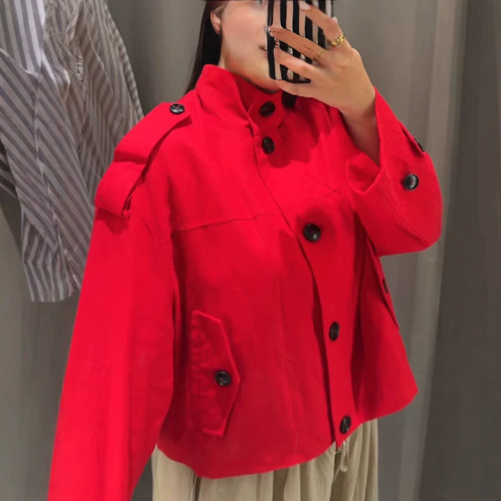 Damen Kurze Boxy-Blousonjacke aus leichtem Canvas mit Schulterklappen Drune