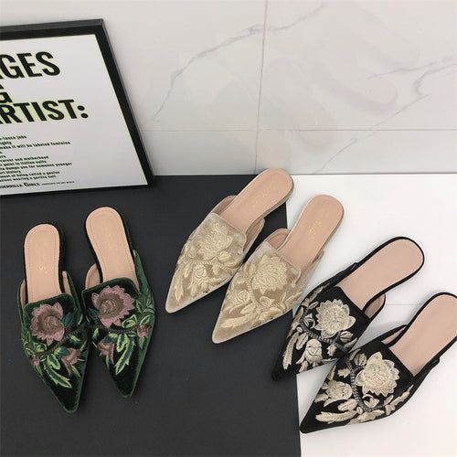 Damen Mules mit luxuriösen Stickereien und elegantem Spitzendesign Drune