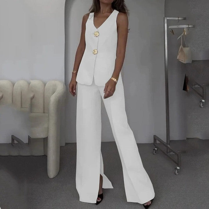 Damen elegantes Hosenanzug-Set mit tailliertem Blazer und weit geschnittenen Hosen Drune