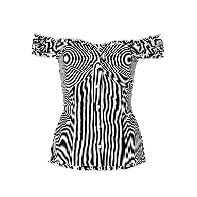 Damen Off-Shoulder Bluse mit feinen Rüschendetails und gestreiftem Muster Drune