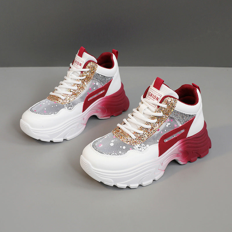 Damen Trendige Chunky Sneakers mit glitzernden Akzenten und ausgeprägtem Sohlenprofil Drune
