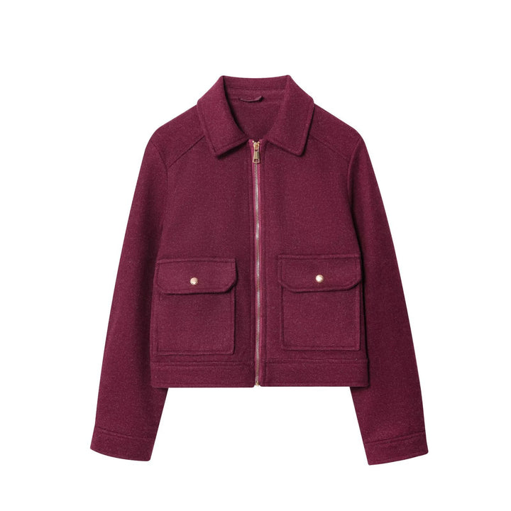 Damen Kurze Boxy‑Jacke in Velourslederoptik mit Stehkragen, Reißverschluss und aufgesetzten Pattentaschen Drune