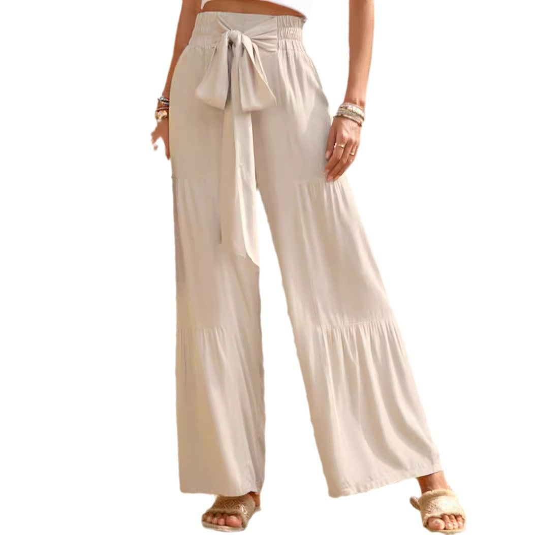 Damen weite Palazzo-Hose mit elegantem Bindegürtel und schwingendem Schnitt Drune