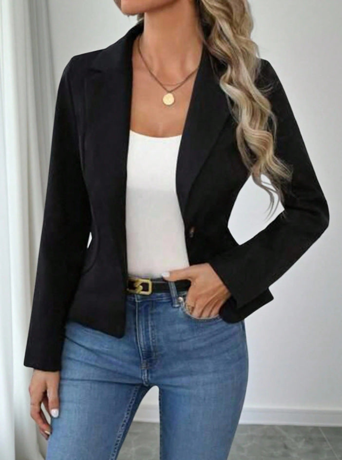Damen Taillierter Ein-Knopf-Blazer mit Reverskragen und Eingrifftaschen Drune