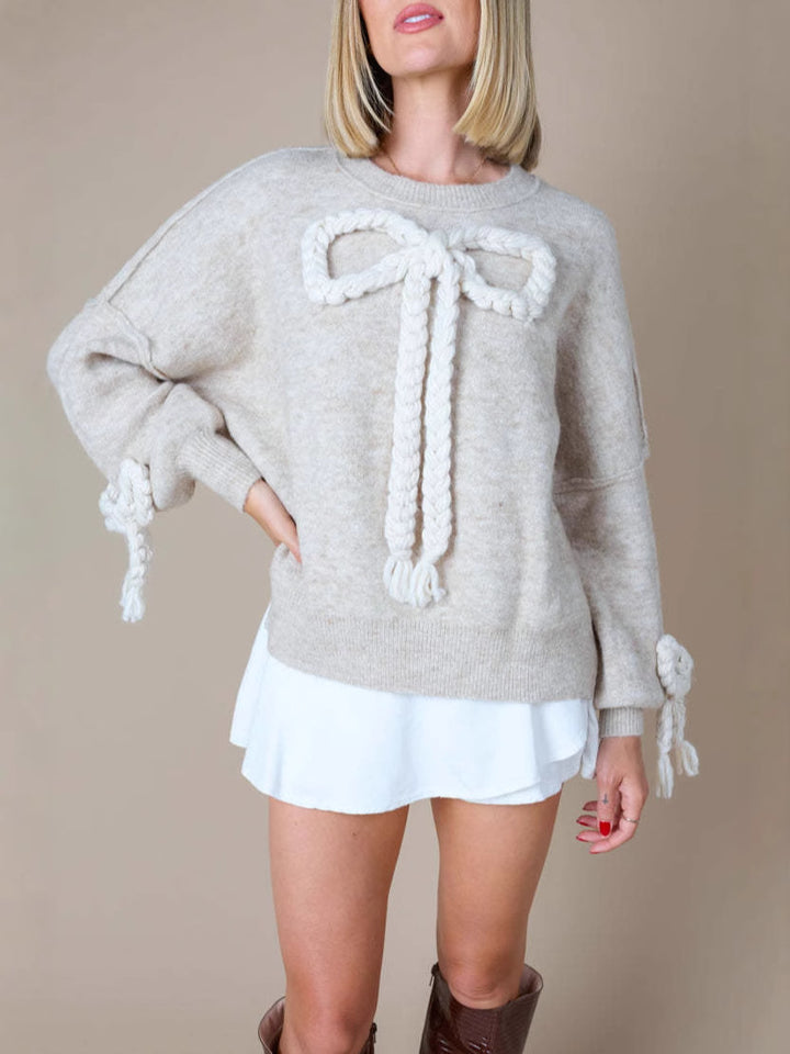 Damen Modischer Pullover mit dekorativem Knotendesign