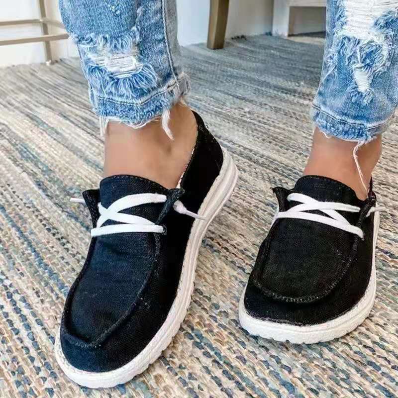 Damen nan Segeltuch-Mokassin-Sneaker mit elastischer Schnürung gepolstertem Komfortfußbett und profilierter Gummisohle Drune
