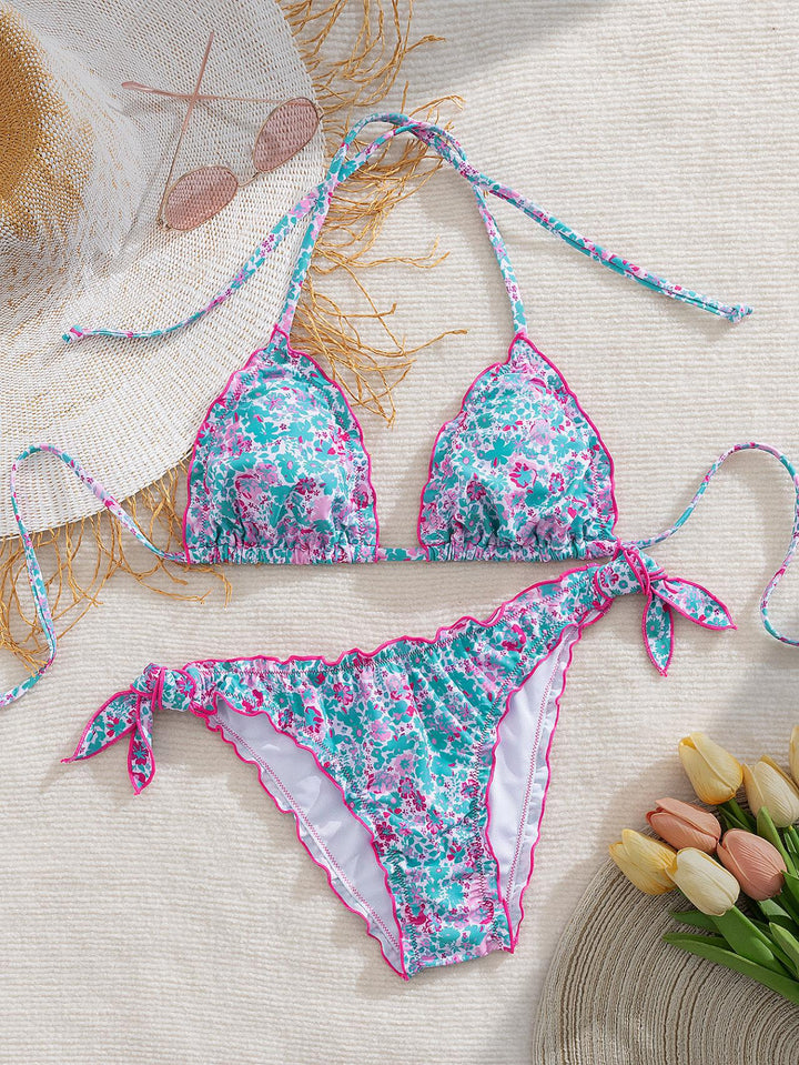 Damen floral gemusterter Triangel-Bikini Drune