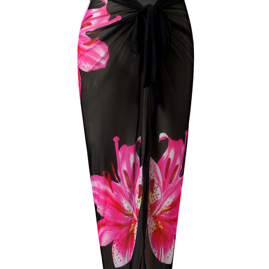 Damen Eleganter Badeanzug mit langem Arm und transparente Wickelrock Drune