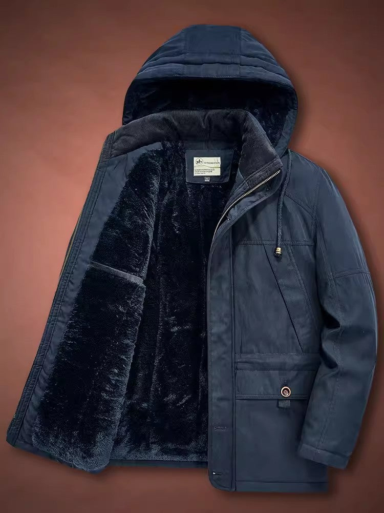 Herren Isolierter Langparka mit Teddyfutter, Kapuze und verdeckten Taschen Drune