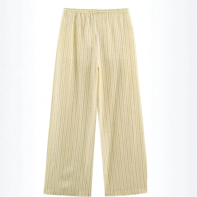 Damen Weite High‑Waist Palazzohose mit vertikalem Streifenmuster und elastischem Bund Drune