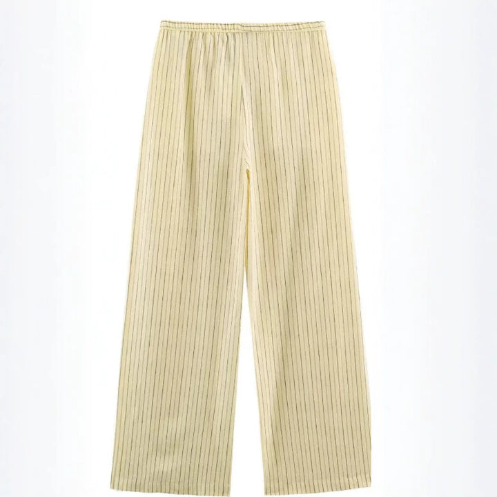Damen Weite High‑Waist Palazzohose mit vertikalem Streifenmuster und elastischem Bund Drune