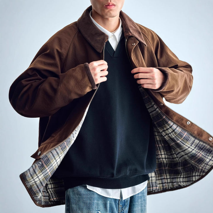 Herren Utility-Fieldjacke aus gewachstem Baumwollmix mit Cordkragen Drune