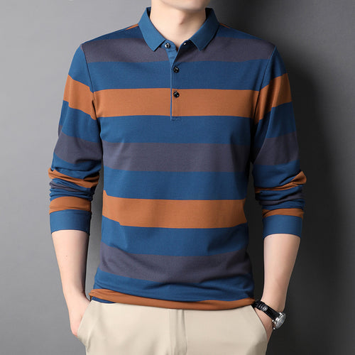 Herren Langarm-Polohemd mit modischem Streifendesign und hochwertigem Materialmix Drune